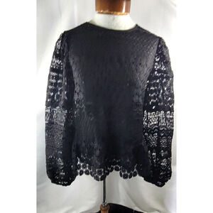 Express Womens Medium Black Lace Lined 3/4 Sleeve Hidden Zip Back Dressy Top NW